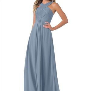 Azazie Kaleigh bridesmaid dress in dusty blue. Custom size- fits like a 4